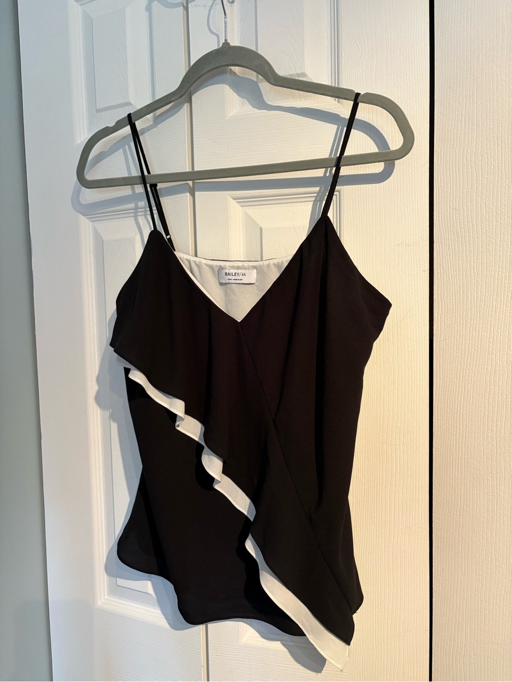 Bailey 44 Black & White Asymmetrical Ruffle Cami